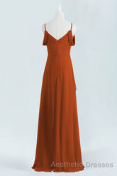Burnt Orange A-line Chiffon Long Bridesmaid Dresses